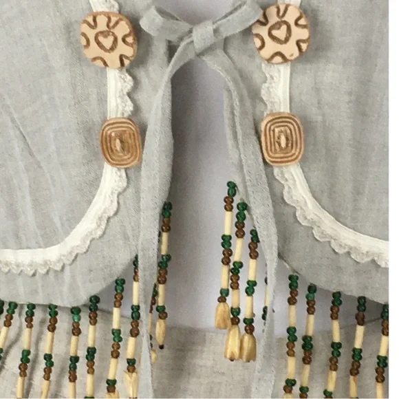 Vintage Sue Wong Linen 2 Piece Suit Jacket Gauchos Linen Wooden Beads size Small - Picture 7 of 16